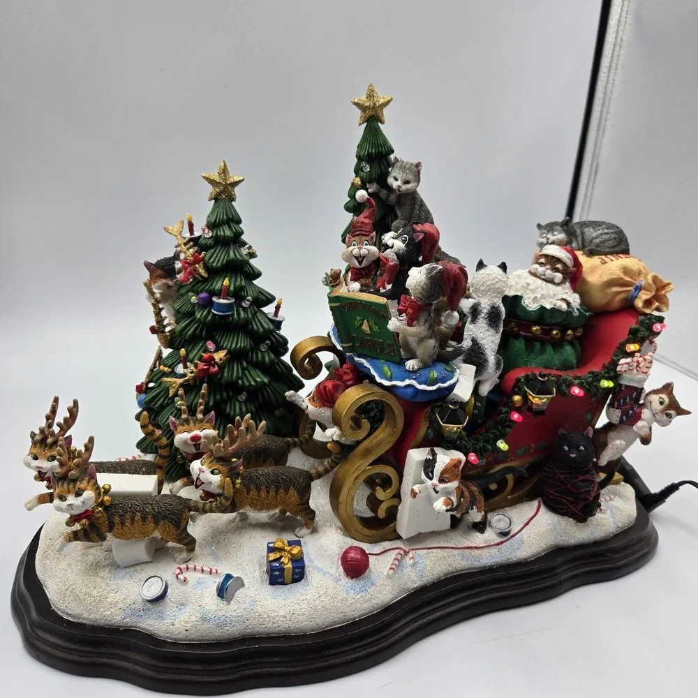 Vtg Danbury Mint Comical Cats Christmas Sleigh Gary Patterson Rare Working HTF
